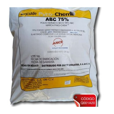 polvo quimico pyrochem seco abc naranja de 25 kg