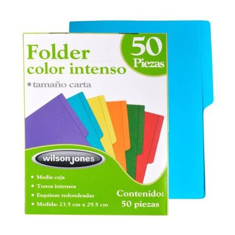 folder wilson jones p3290 papel carta azul intenso paquete 50 pz